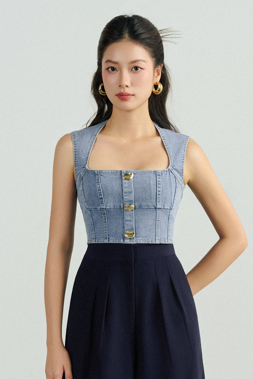 Karina Denim Cropped Top in Light Denim