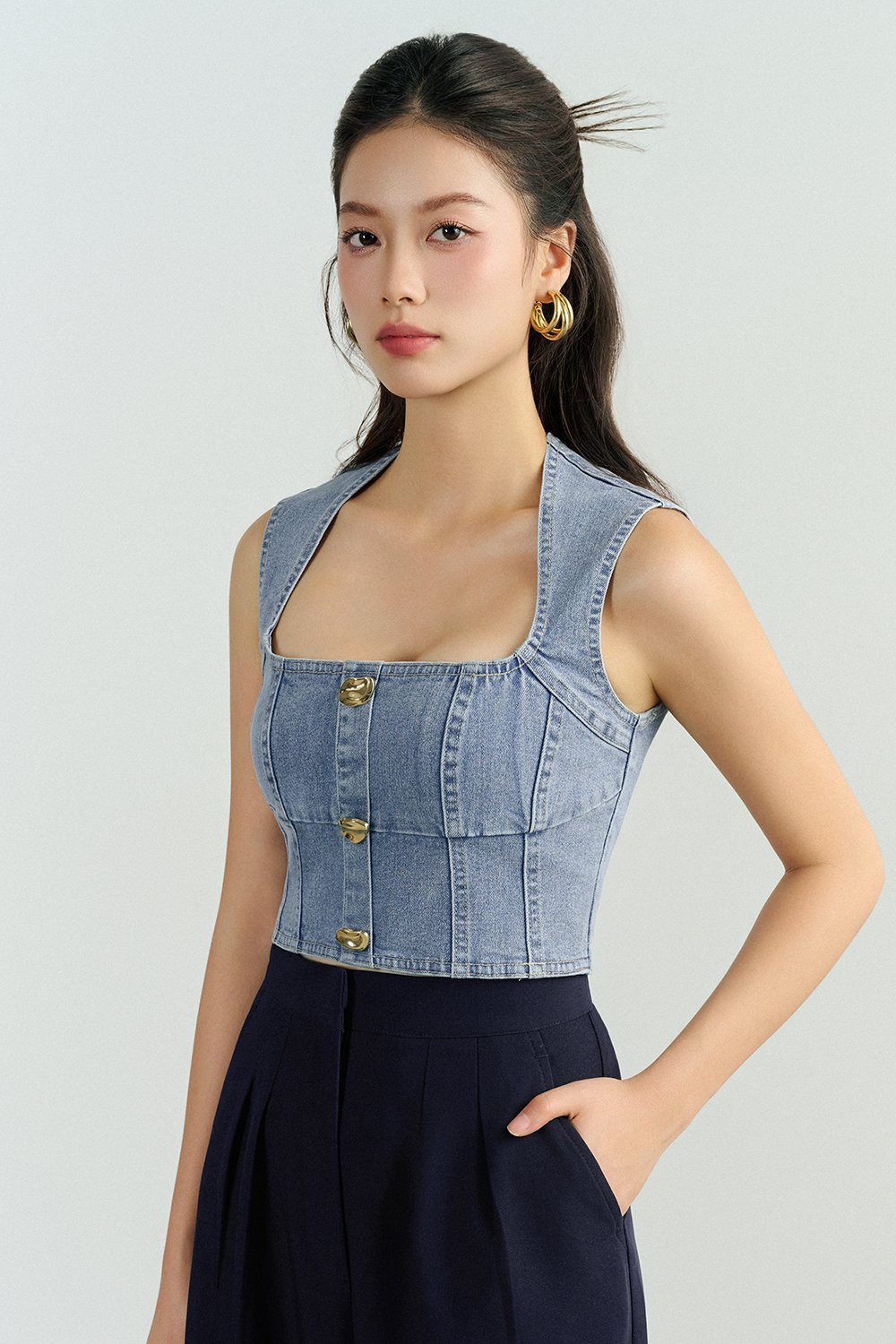 Karina Denim Cropped Top in Light Denim