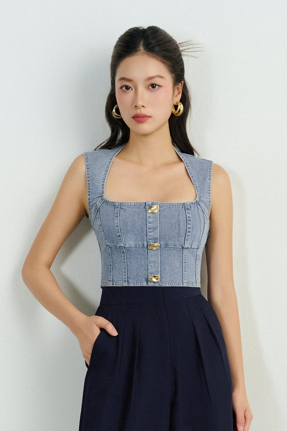 Karina Denim Cropped Top in Light Denim