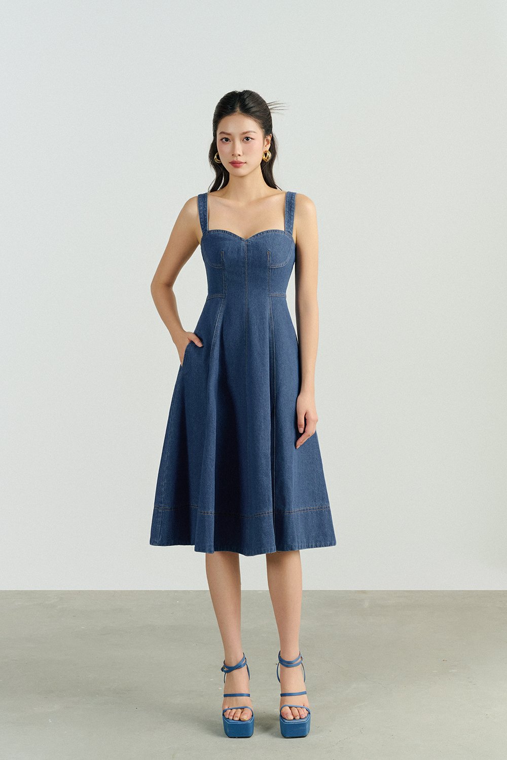 Mavis Bustier Denim Midi Dress in Classic Denim