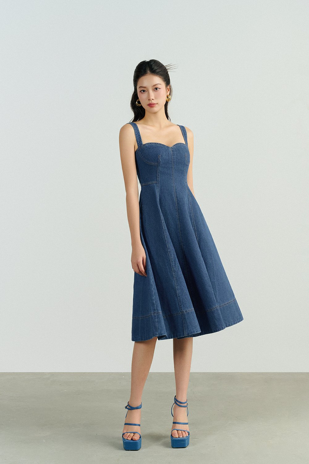 Mavis Bustier Denim Midi Dress in Classic Denim