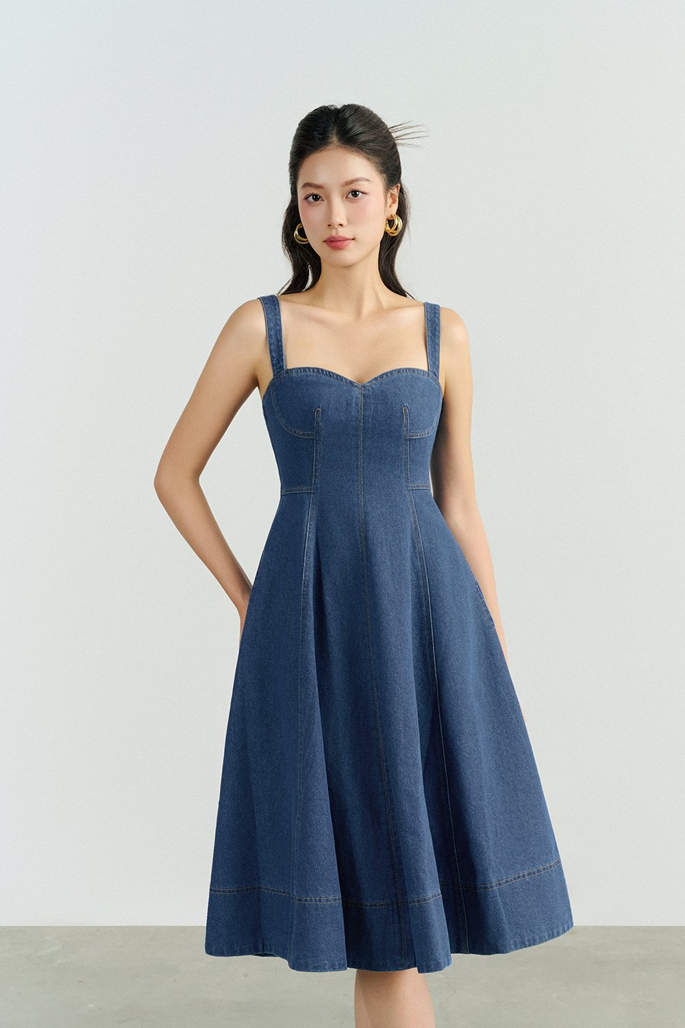 Mavis Bustier Denim Midi Dress in Classic Denim