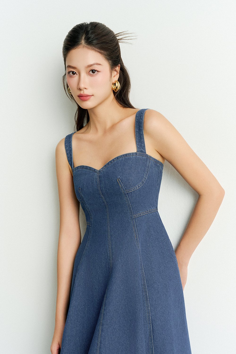 Mavis Bustier Denim Midi Dress in Classic Denim