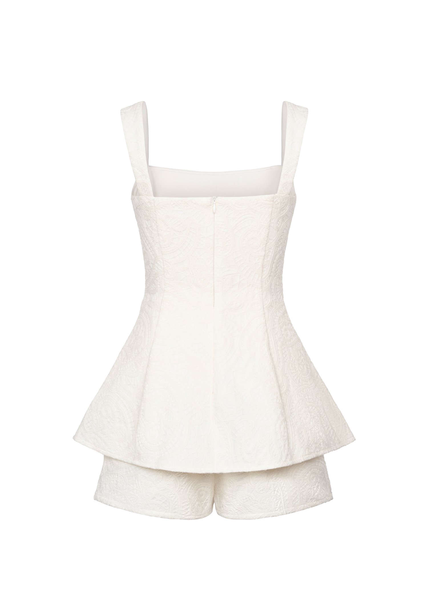 Olivia Peplum Crochet Romper in Chantilly Cream