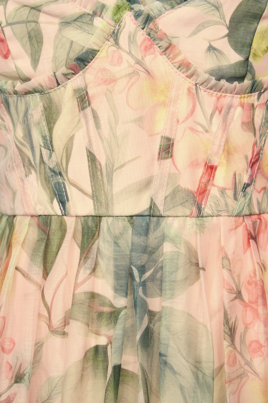 Teodora Corset Printed Maxi Dress in Blushing Botanicals
