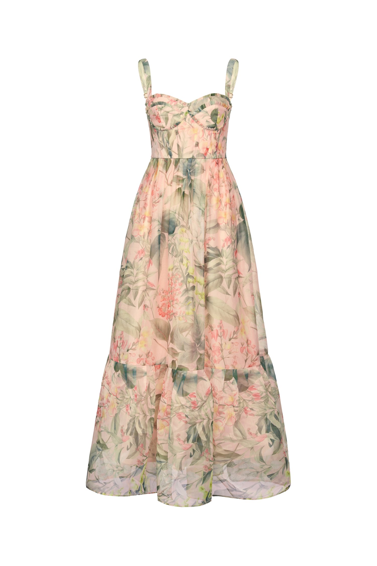Teodora Corset Printed Maxi Dress in Blushing Botanicals