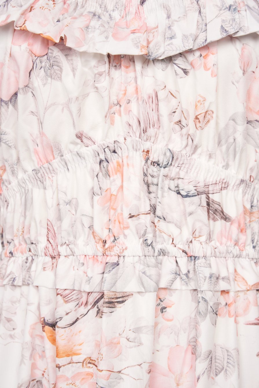 Violette Off Shoulder Maxi Dress in White Songbird Symphony