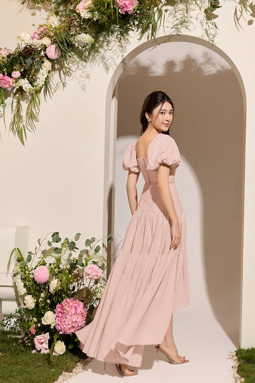 Wynne Assymetrical Maxi Skirt in Rosewater