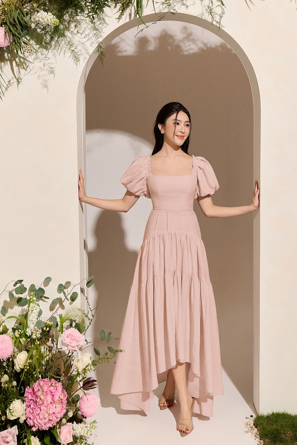 Wynne Assymetrical Maxi Skirt in Rosewater