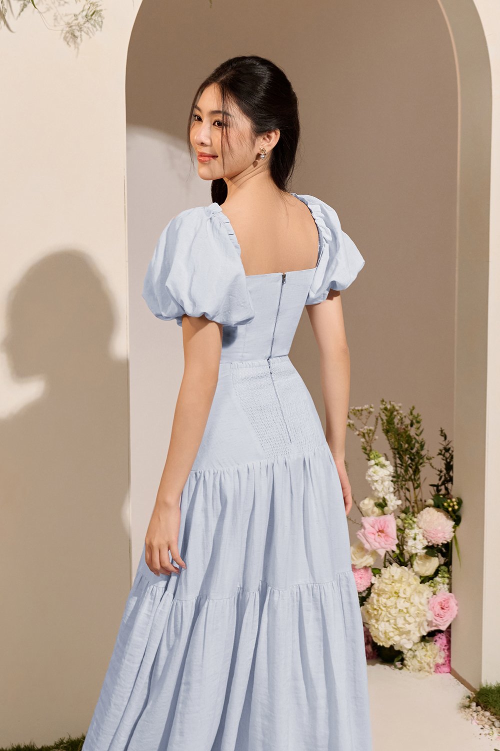 Wynne Padded Puff Sleeves Cropped Top in Ice Blue