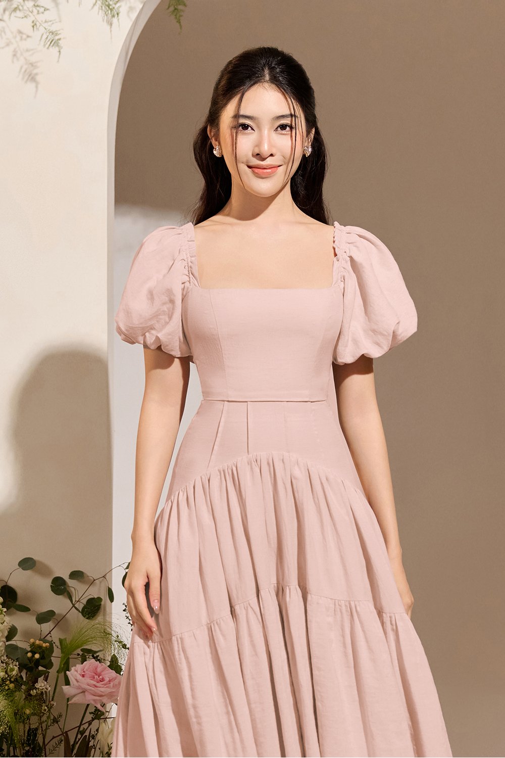 Wynne Padded Puff Sleeves Cropped Top in Rosewater