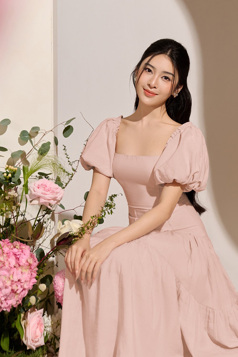 Wynne Padded Puff Sleeves Cropped Top in Rosewater