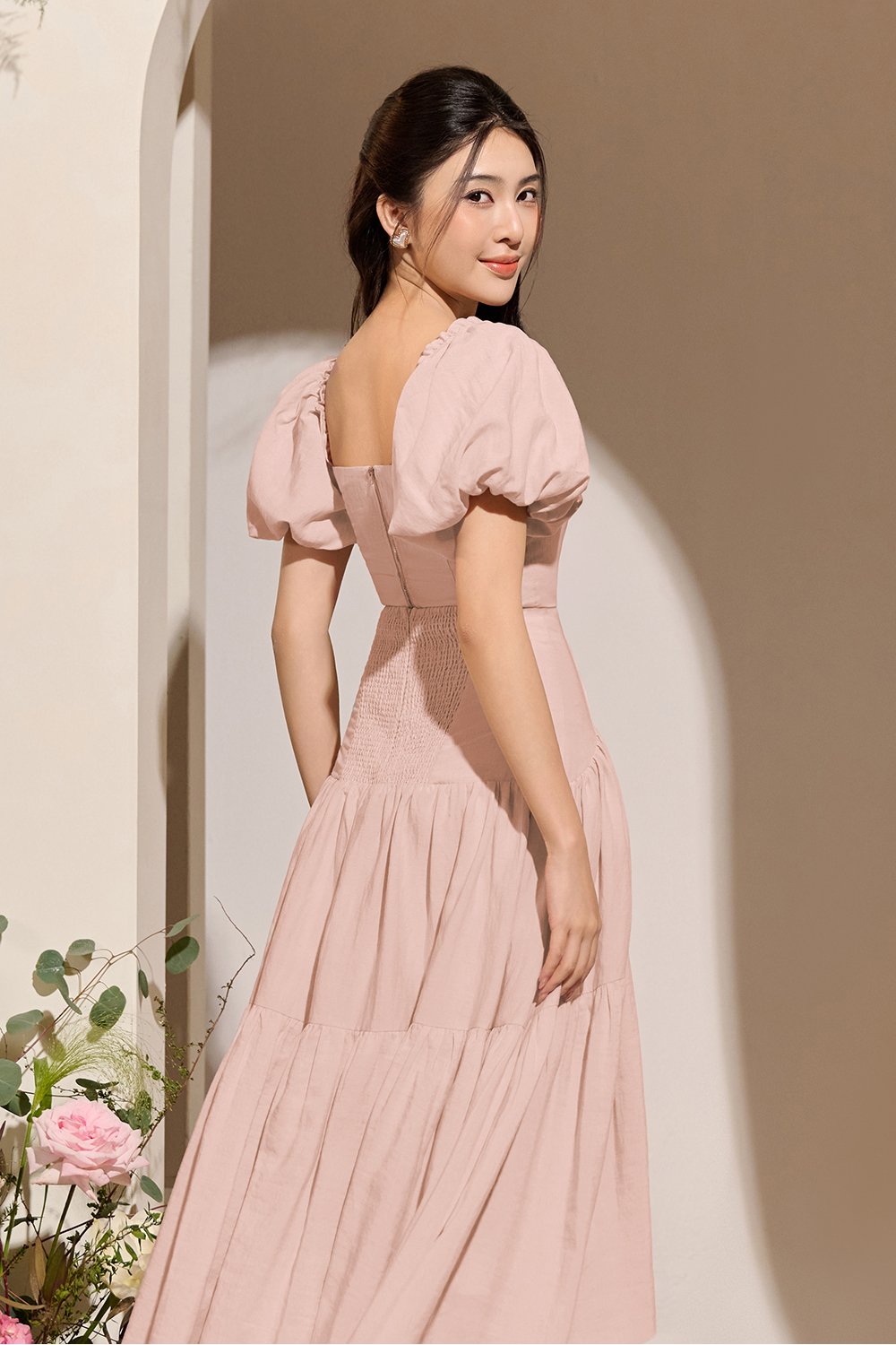 Wynne Padded Puff Sleeves Cropped Top in Rosewater