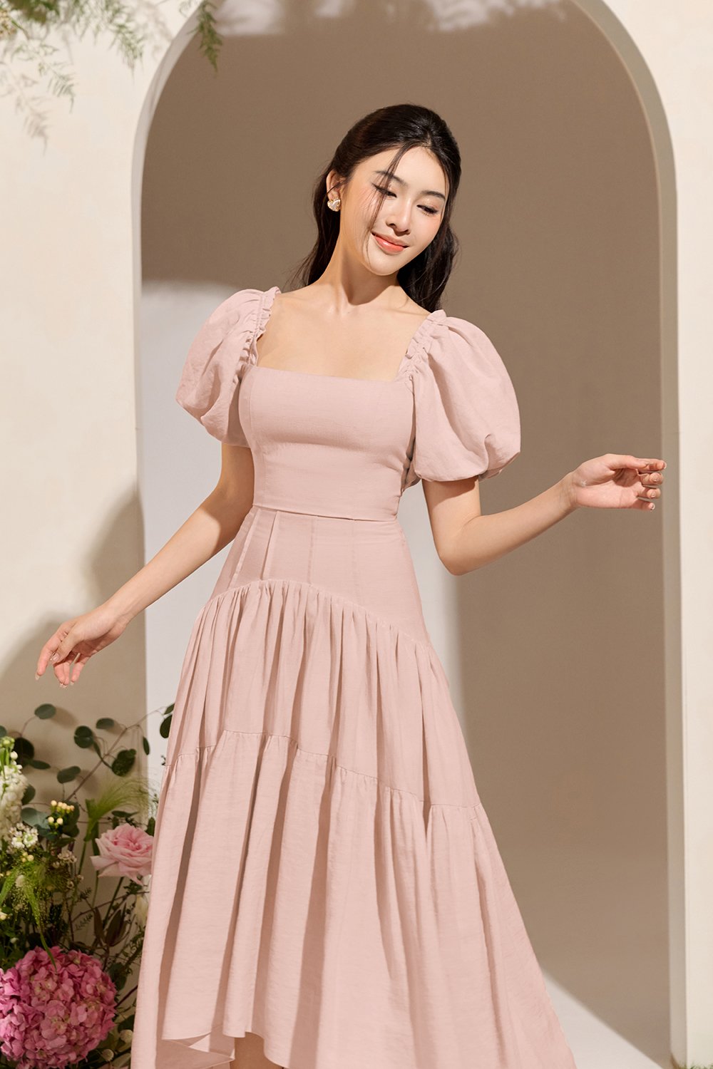 Wynne Padded Puff Sleeves Cropped Top in Rosewater