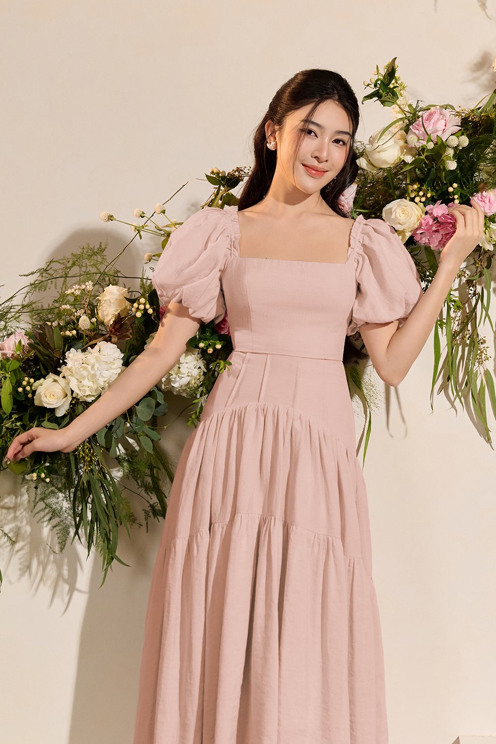 Wynne Padded Puff Sleeves Cropped Top in Rosewater