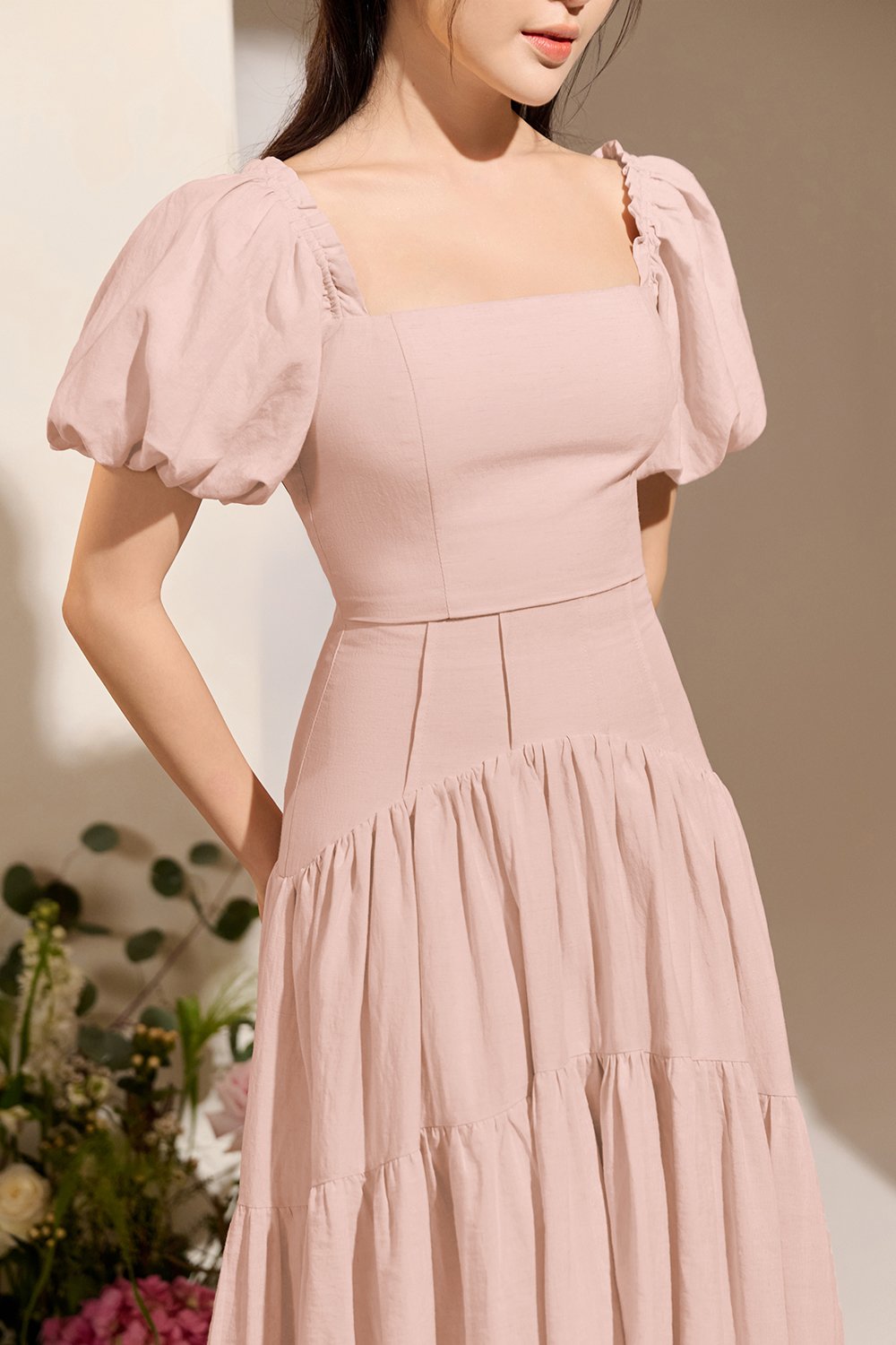 Wynne Padded Puff Sleeves Cropped Top in Rosewater