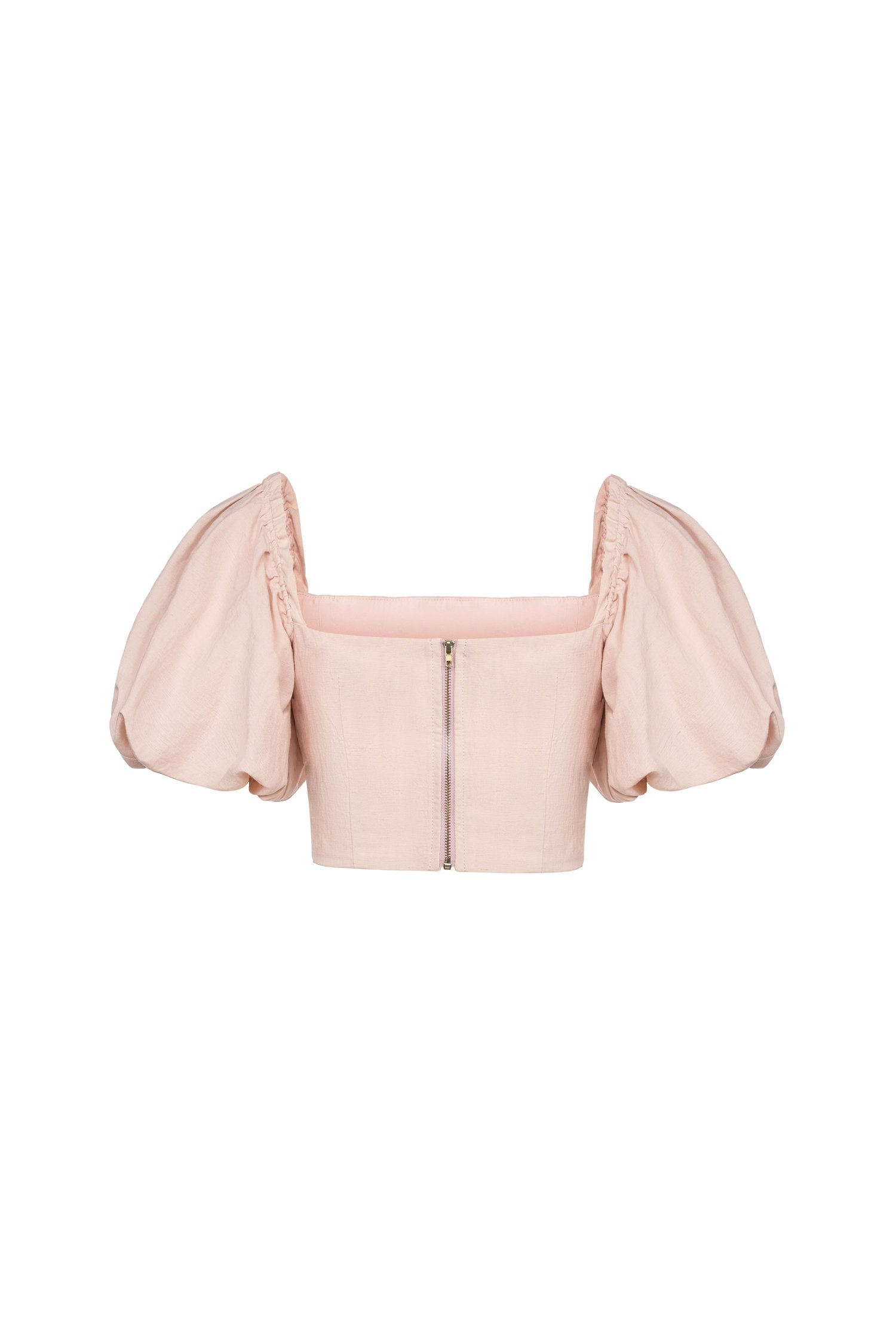 Wynne Padded Puff Sleeves Cropped Top in Rosewater