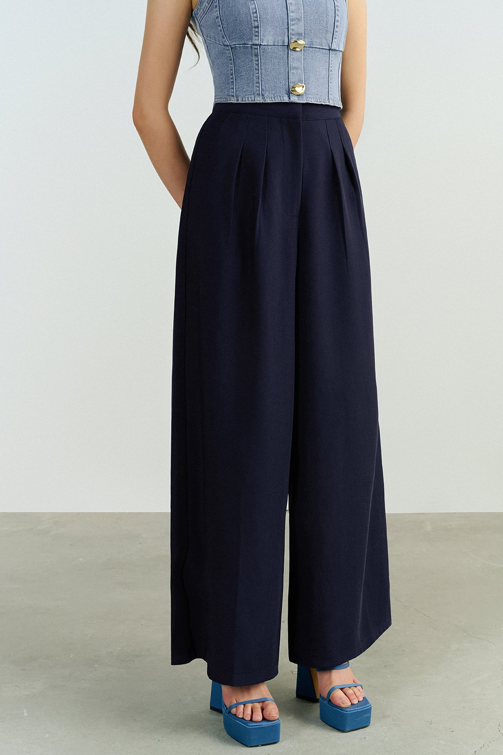 Zaya Palazzo Pant in Navy Blue