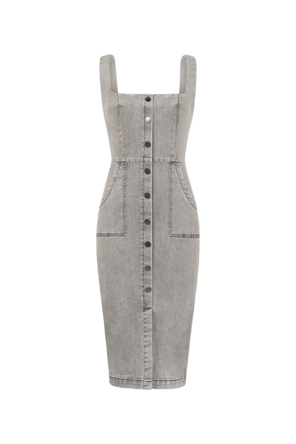 Brynne Denim Pencil Dress in Grey Wash