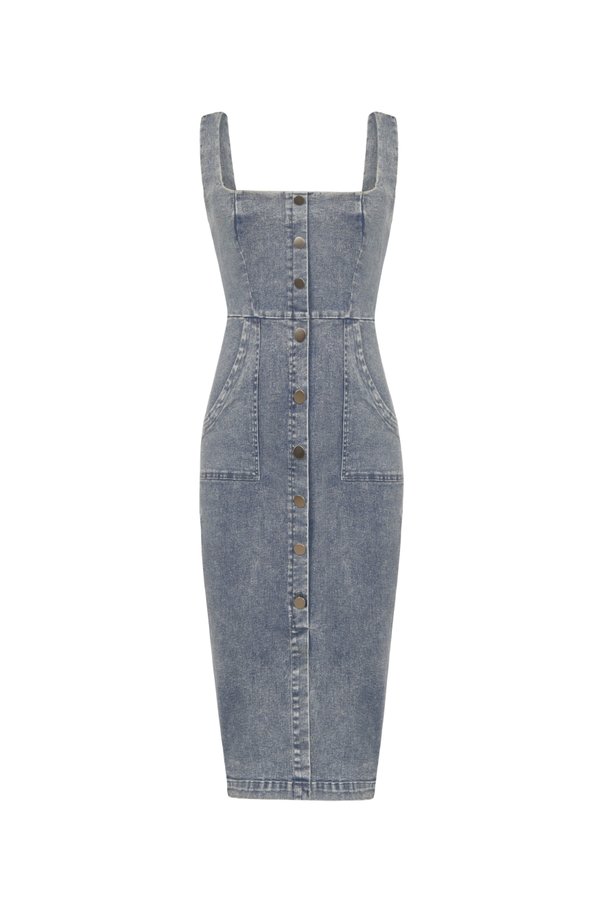Brynne Denim Pencil Dress in Vintage Wash