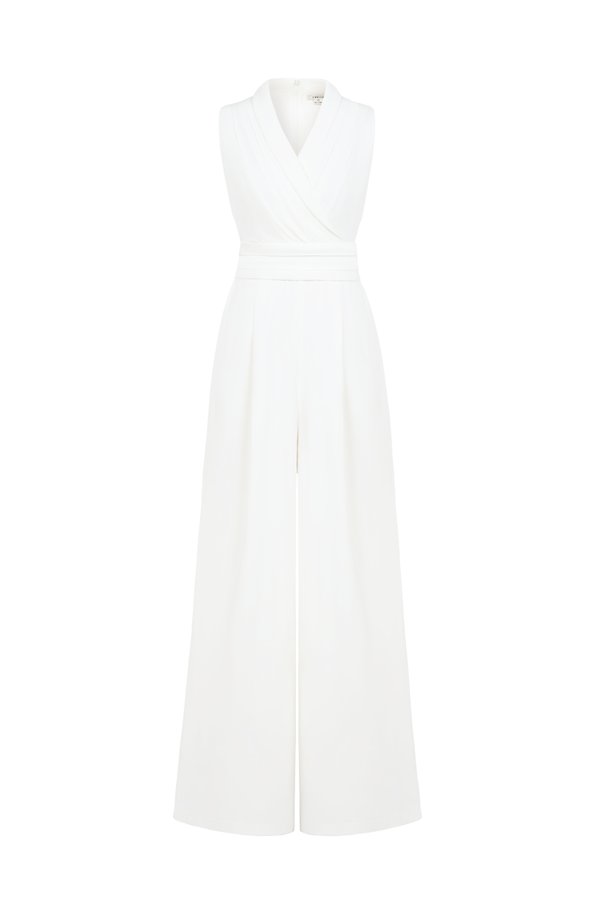 Jaxie Pleated V-Neckline Jumpsuit in Iconic White