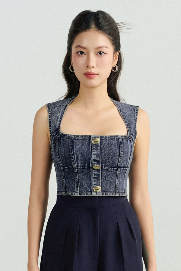 Karina Denim Cropped Top in Acid Wash