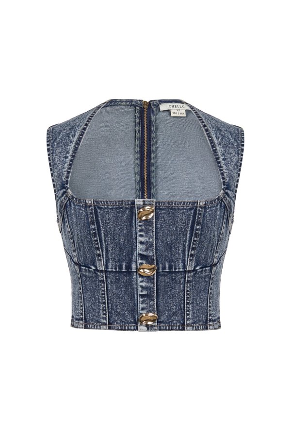 Karina Denim Cropped Top in Acid Wash