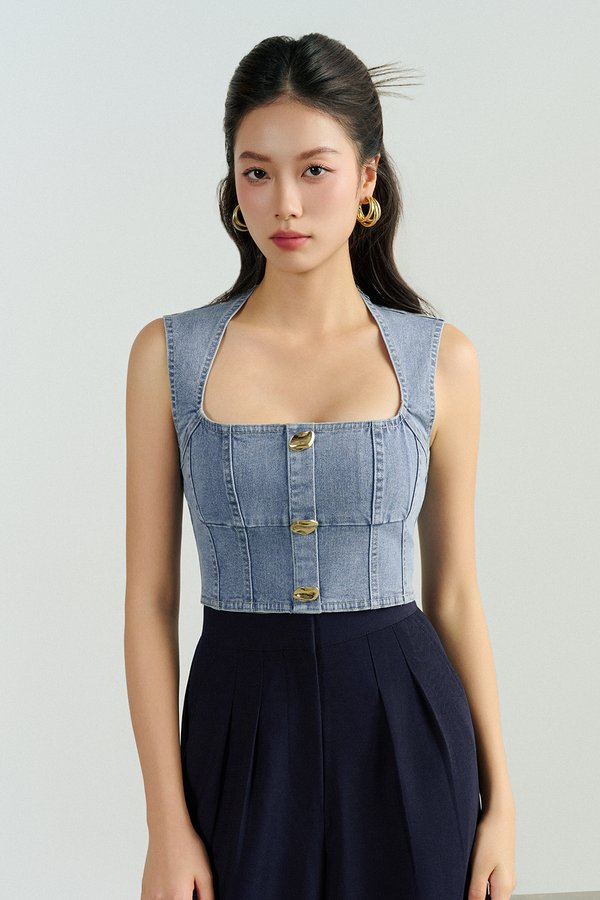 Karina Denim Cropped Top in Light Denim