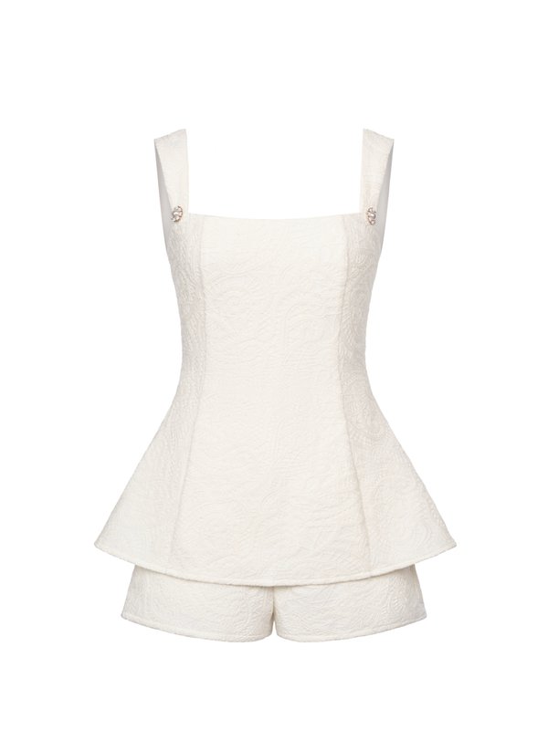 Olivia Peplum Crochet Romper in Chantilly Cream