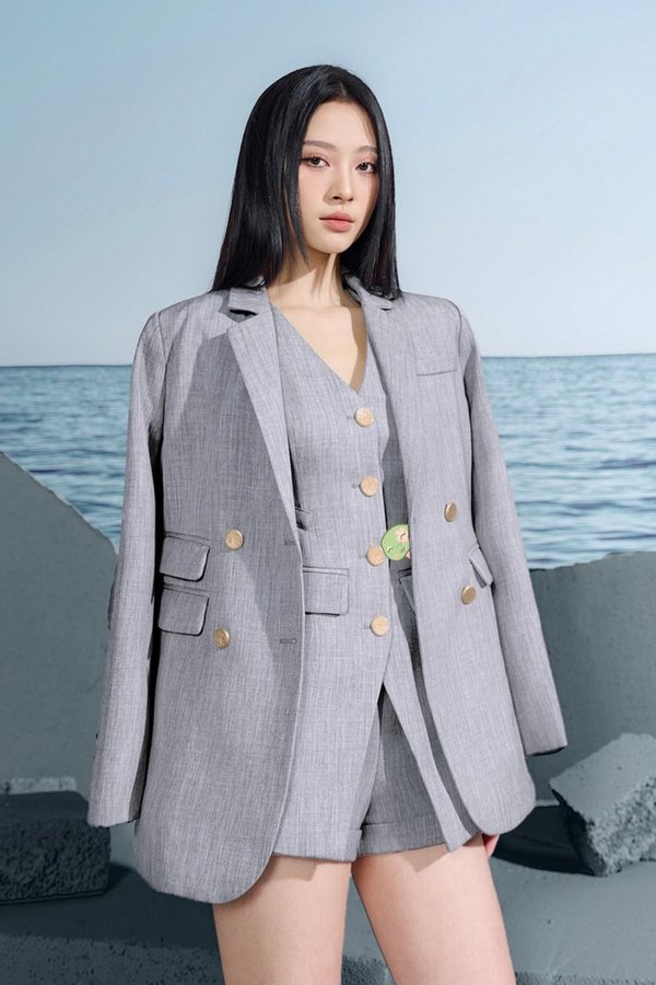 Harper Oversized Tailored Blazer In French Grey