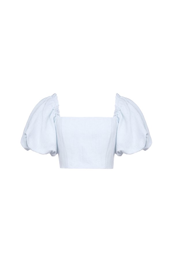 Wynne Padded Puff Sleeves Cropped Top in Ice Blue