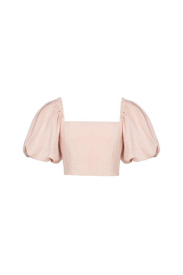 Wynne Padded Puff Sleeves Cropped Top in Rosewater