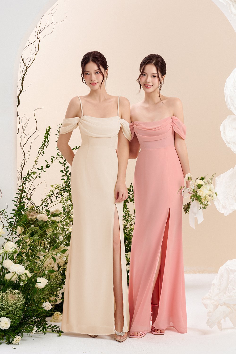 Iris 4-Way Mermaid Slip Padded Maxi Dress in Ethereal Blossom