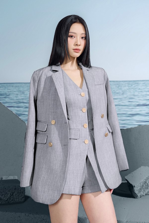 Harper Oversized Tailored Blazer In French Grey