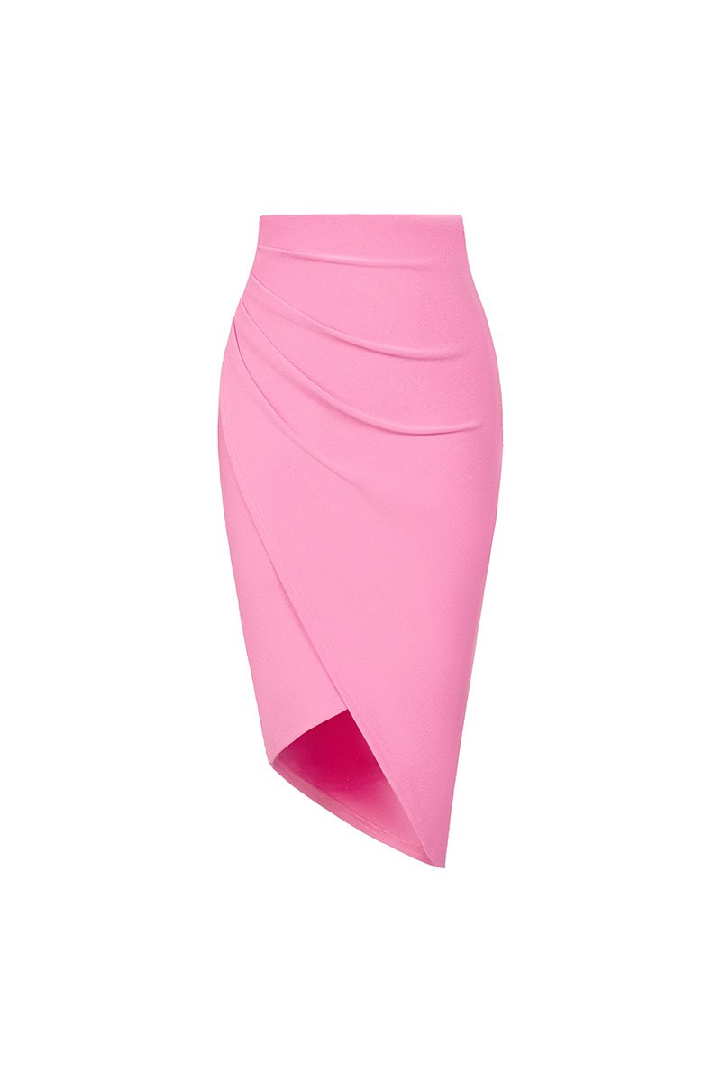 Arianna Side Ruches Wrap Pencil Skirt in Candy Pink