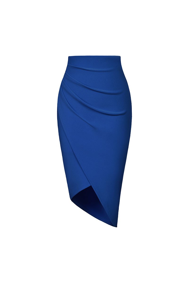 Arianna Side Ruches Wrap Pencil Skirt in Cobalt Blue
