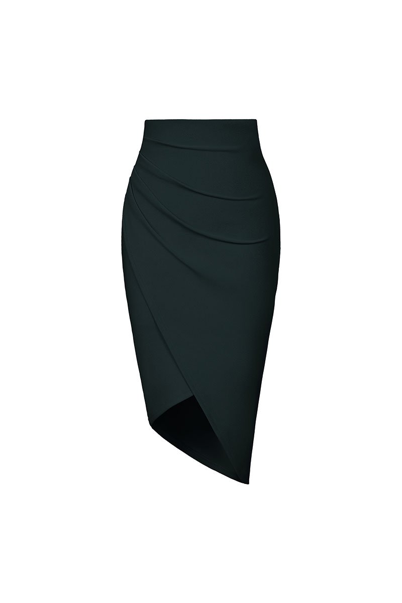 Arianna Side Ruches Wrap Pencil Skirt in Emerald Green
