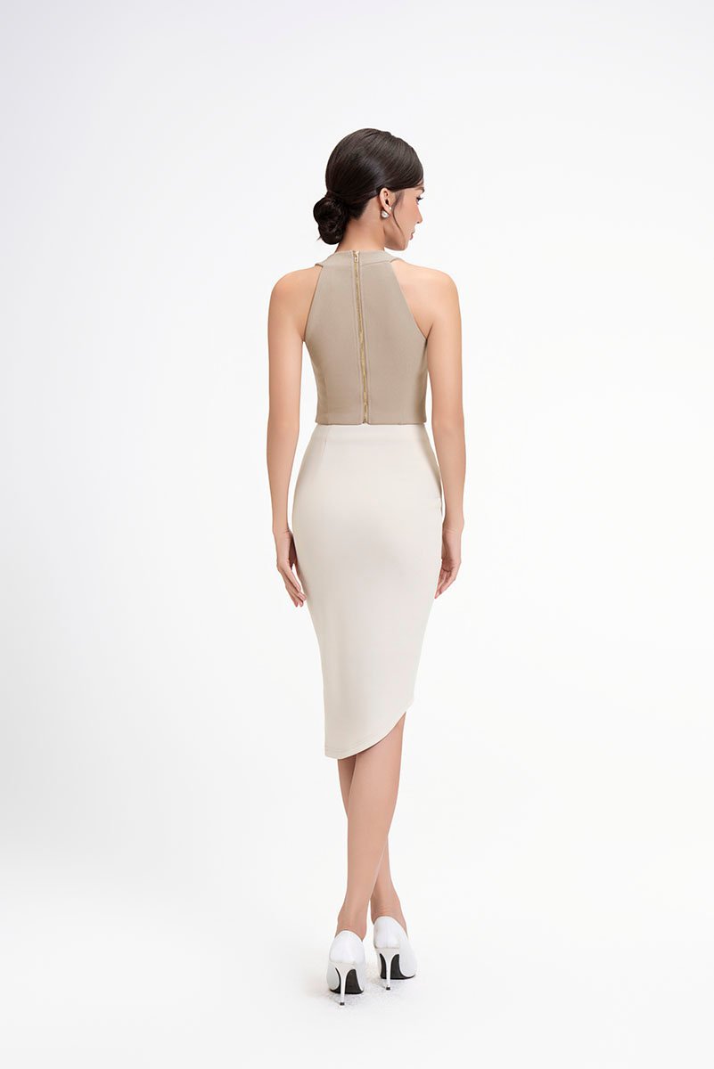 Arianna Side Ruches Wrap Pencil Skirt in Ivory