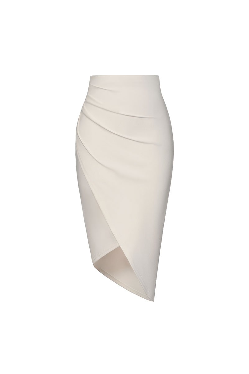 Arianna Side Ruches Wrap Pencil Skirt in Ivory