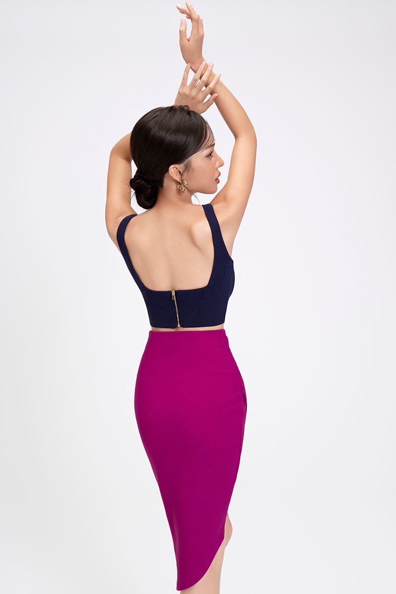 Arianna Side Ruches Wrap Pencil Skirt in Magenta