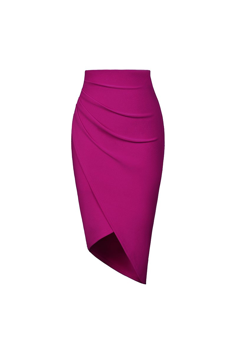 Arianna Side Ruches Wrap Pencil Skirt in Magenta
