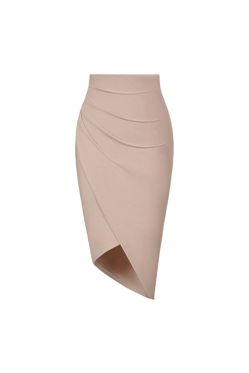 Arianna Side Ruches Wrap Pencil Skirt in Stone