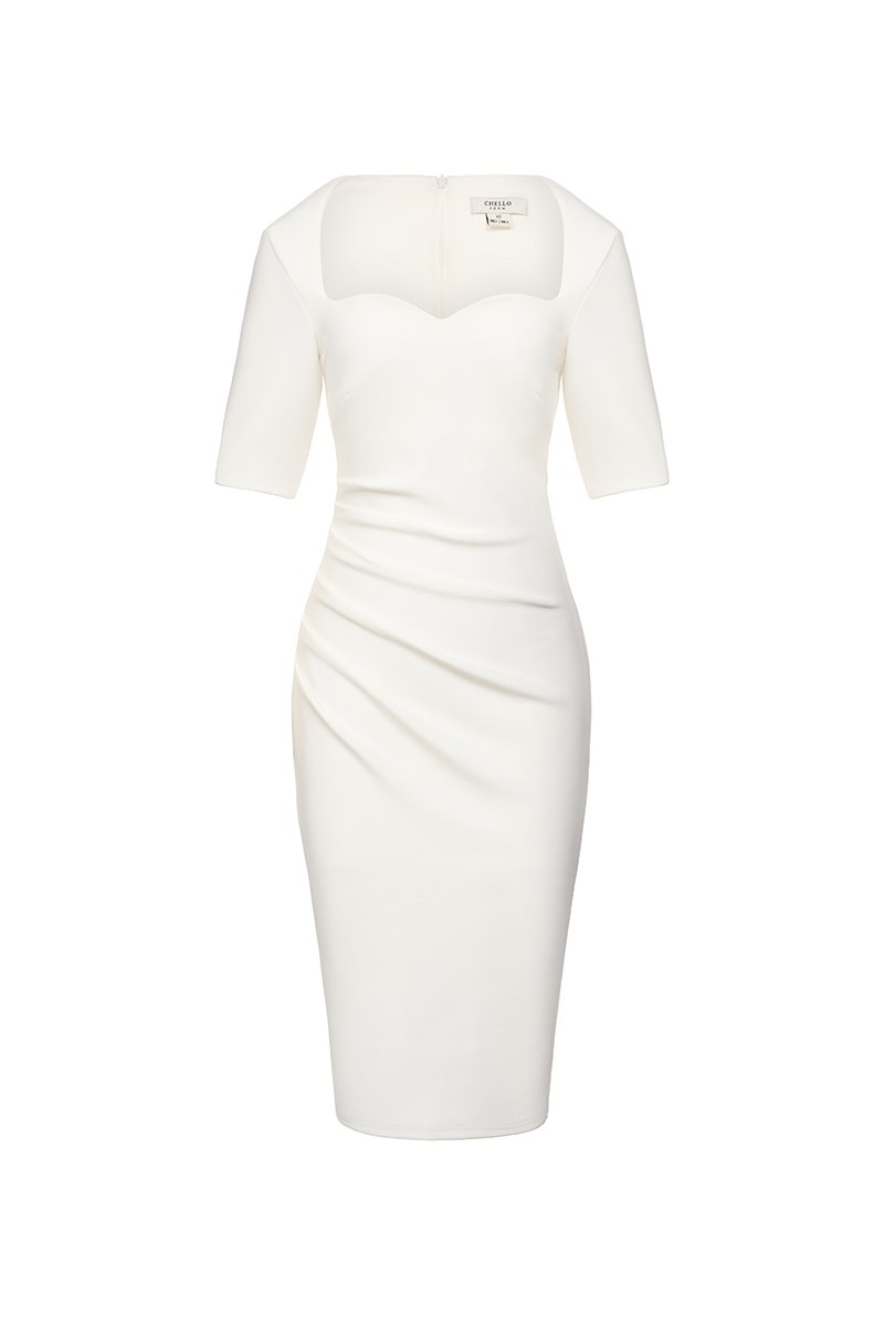 Ayla Padded Sweetheart Short Sleeve Dress in Iconic White