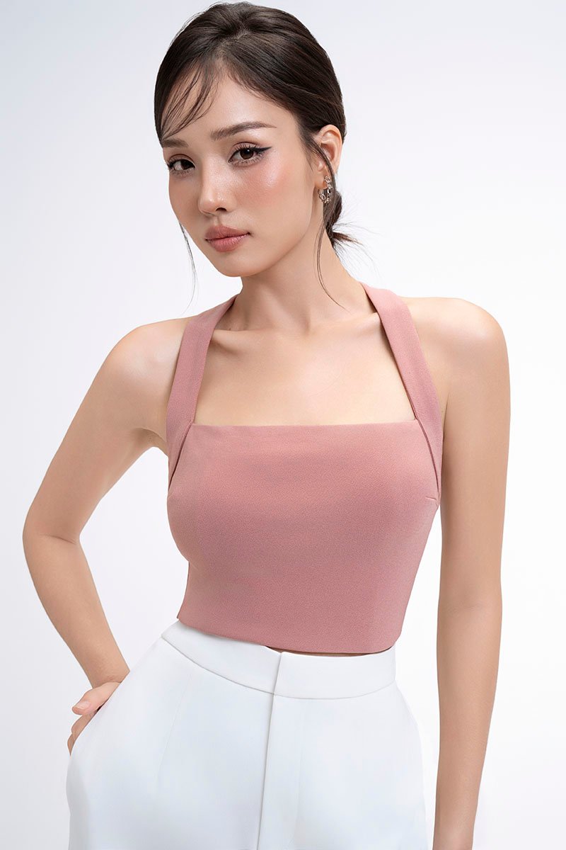 Baelin Padded Halter Top in Dusty Rose