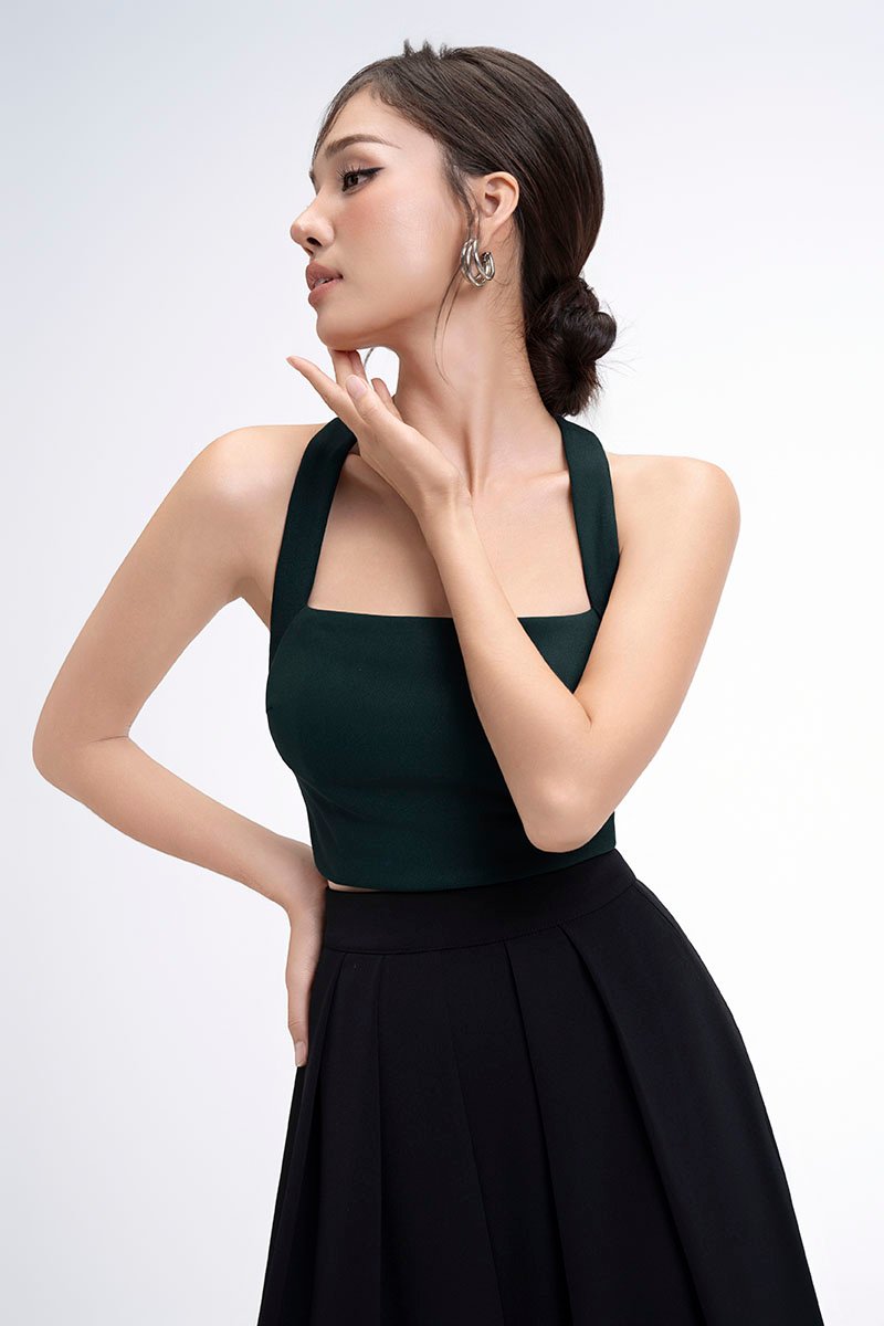 Baelin Padded Halter Top in Emerald Green