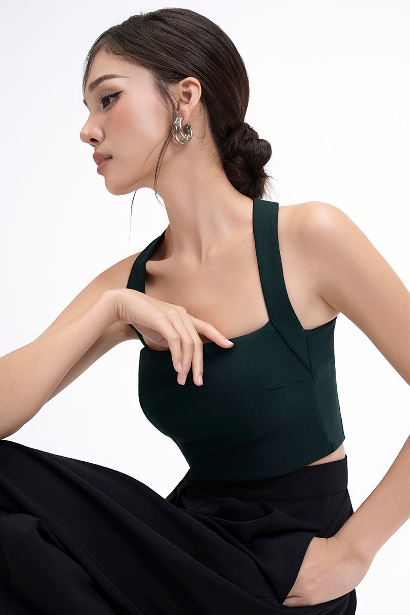 Baelin Padded Halter Top in Emerald Green