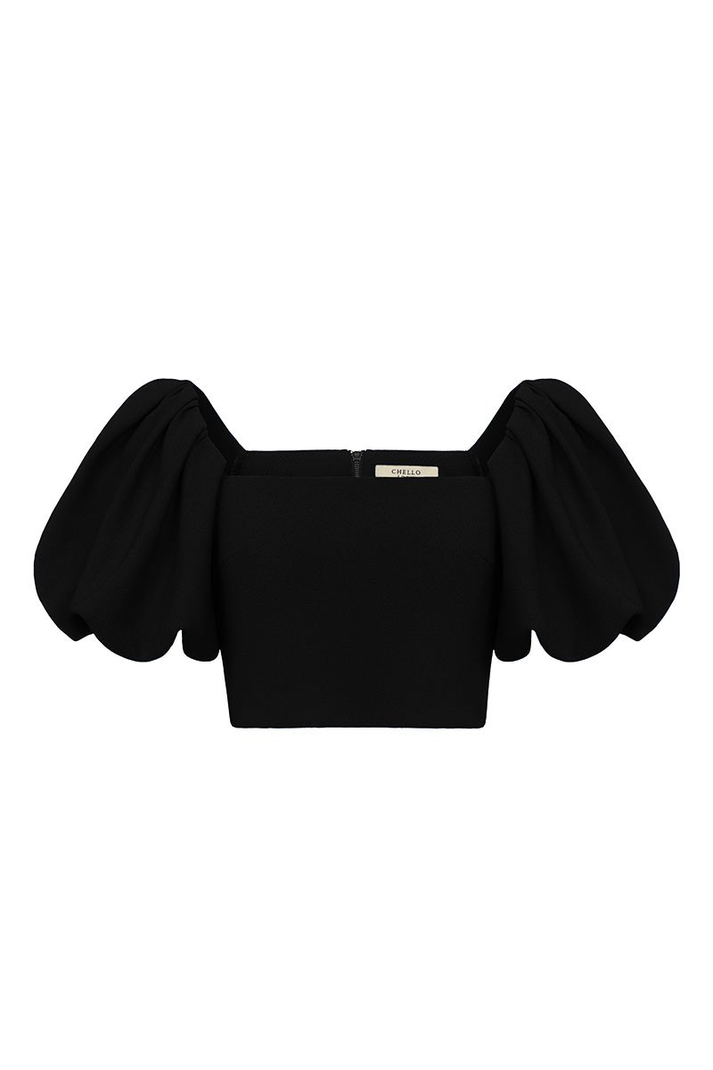 Calista Padded Puffy Sleeves Top in Classic Black