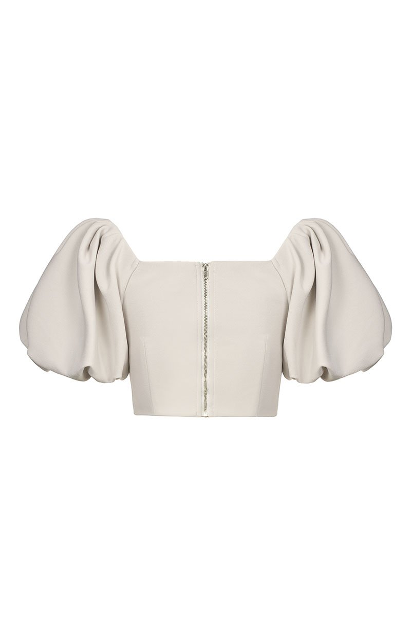 Calista Padded Puffy Sleeves Top in Ivory