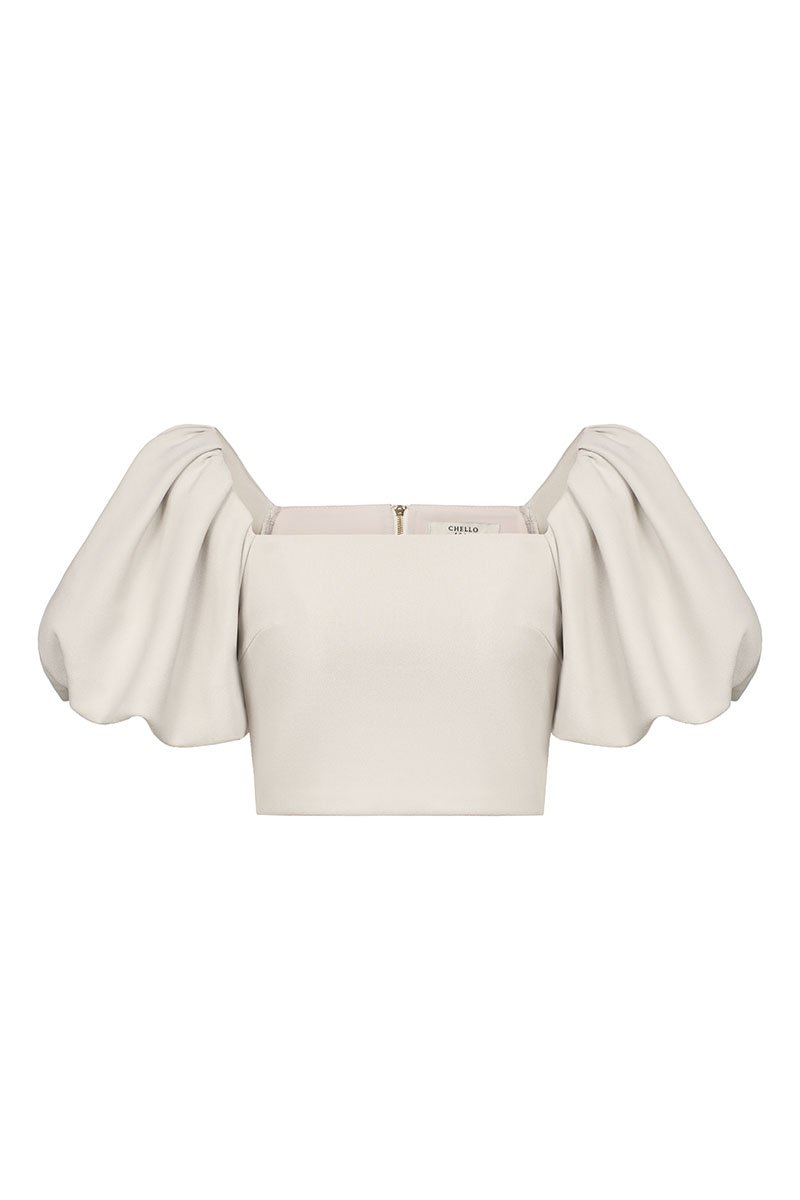 Calista Padded Puffy Sleeves Top in Ivory
