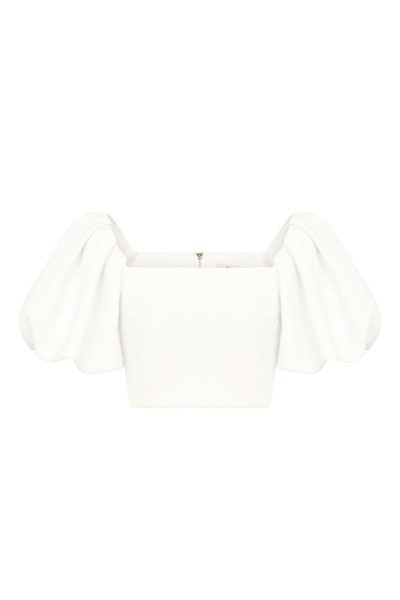 Calista Padded Puffy Sleeves Top in Iconic White